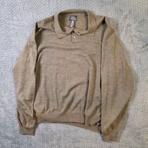 Mercer Street Studio 100% Wool Knit Polo Sweater XL Made In Australia Brown